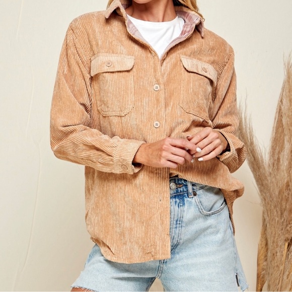 NWT Corduroy Fleece plaid Flannel reversible Shacket - Picture 1 of 11